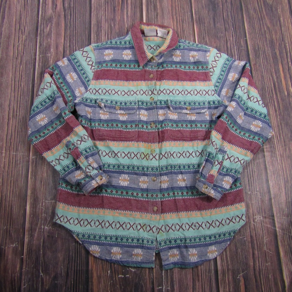 Blair Button Down Shirt Womens Medium Multicolor Southwestern Cotton 00337